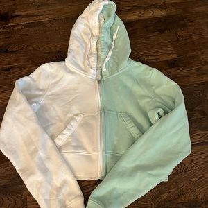 Color block crop zip hoodie